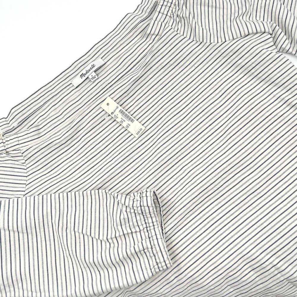 MADEWELL Women's Sz S Jardin Off-the-Shoulder Indigo Striped Peasant Top NWT